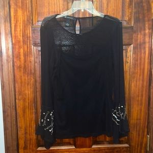 Long Sleeve Black Sheer Top with gems